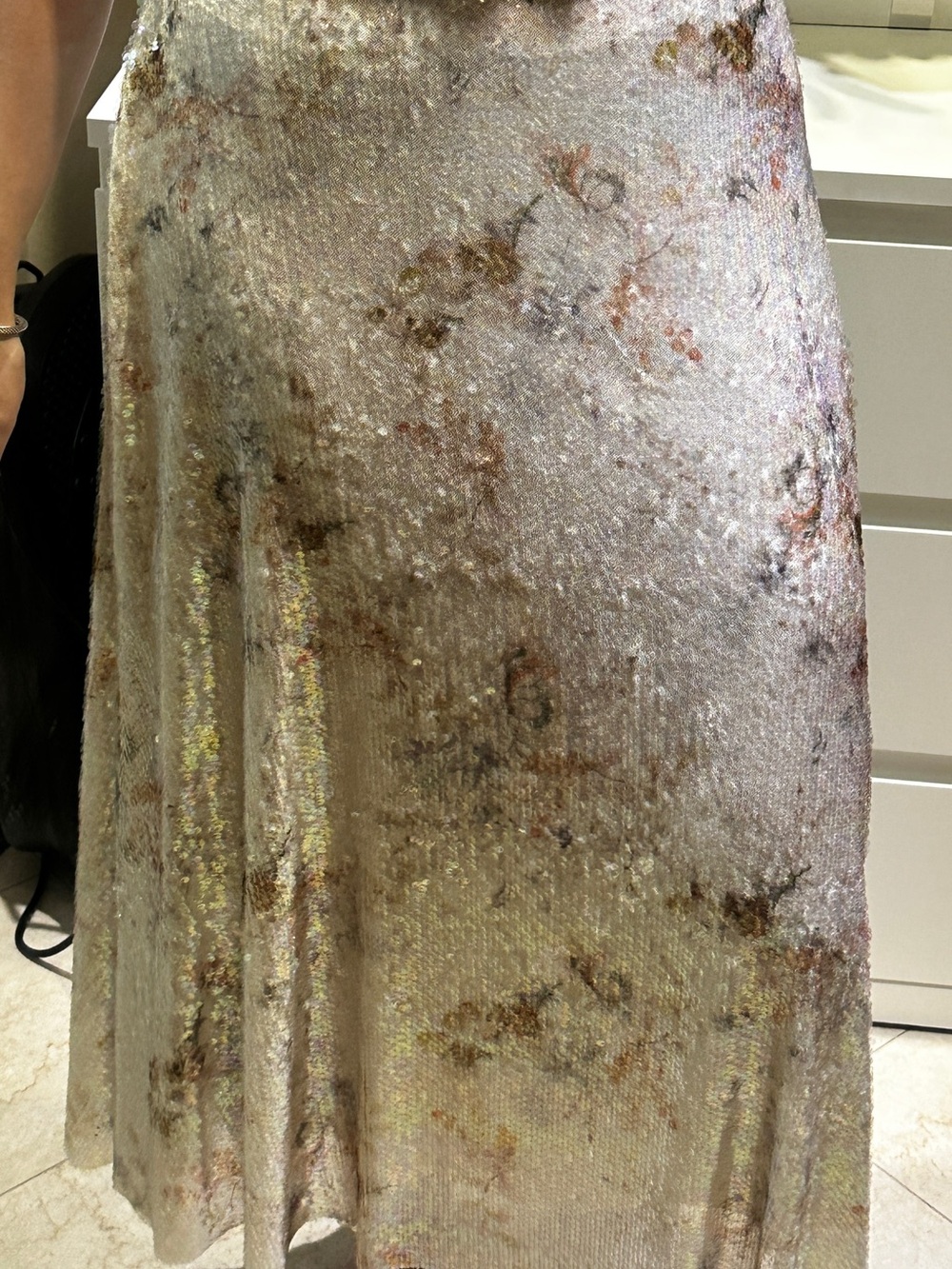 Zara Iridescent Floral A-Line Midi Skirt in Shimmering Pink
